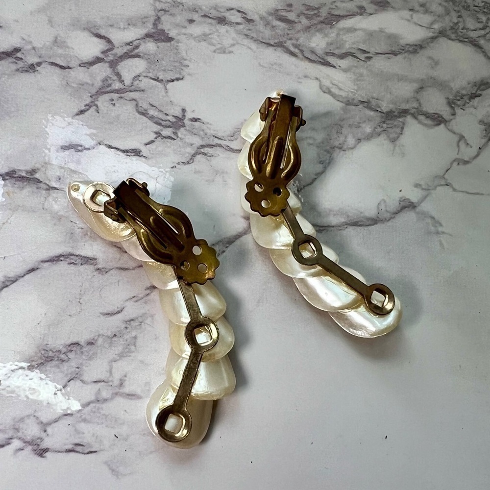 Vintage Ivory Clip In Ear Crawler Earrings with Rhinestones Glam Retro - Picture 5 of 6